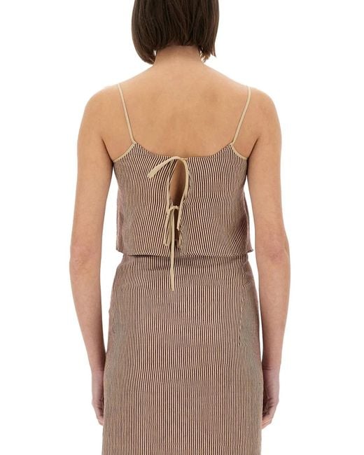 Alysi Brown Micro Stripe Top With Laces