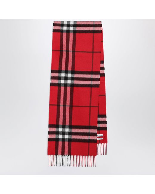 Burberry Women's Red Check Cashmere Scarf With Fringes