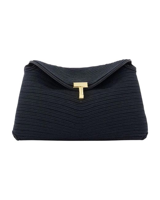 Totême  Blue Canvas T-Lock Clutch