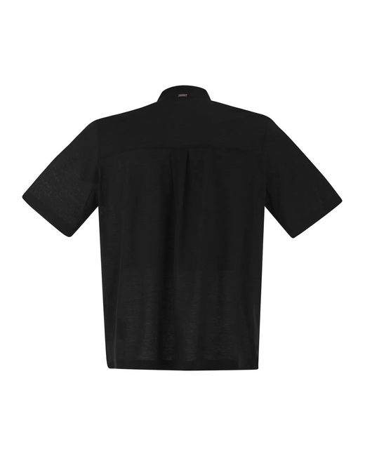Herno Black Jersey Polo Shirt With Seraph Collar for men