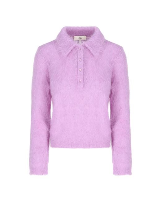 Chloé Purple Lilac Wool Blend Polo Shirt