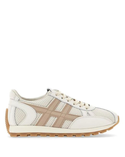 Hogan White Ivory Sneakers With Textured Tongue And Rubber Sole