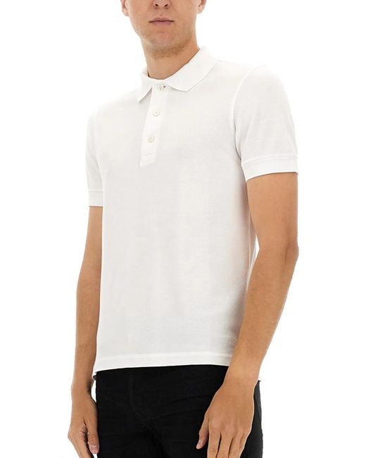 Tom Ford White Cotton Blend Piqué Polo Shirt for men
