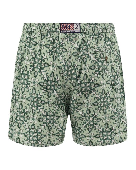 Mc2 Saint Barth Green Lightweight Fabric Swimming Costume With Print for men