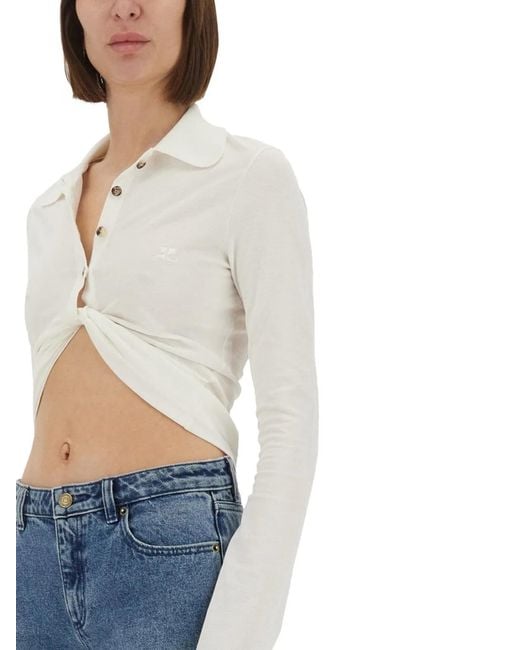 Courreges Blue Cropped Polo Shirt "Twist"
