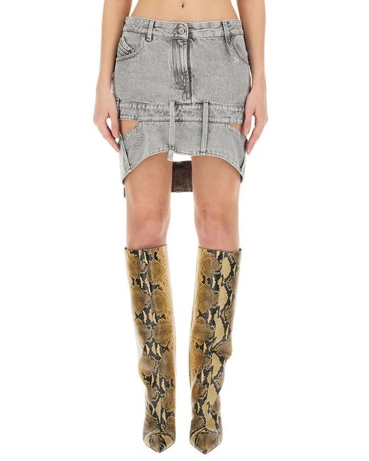 The Attico Gray Denim Skirt