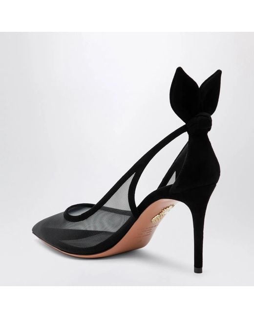 Aquazzura Black Bow-Tie Mesh Pumps