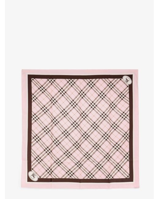 Burberry Pink Silk Scarf With Check Motif