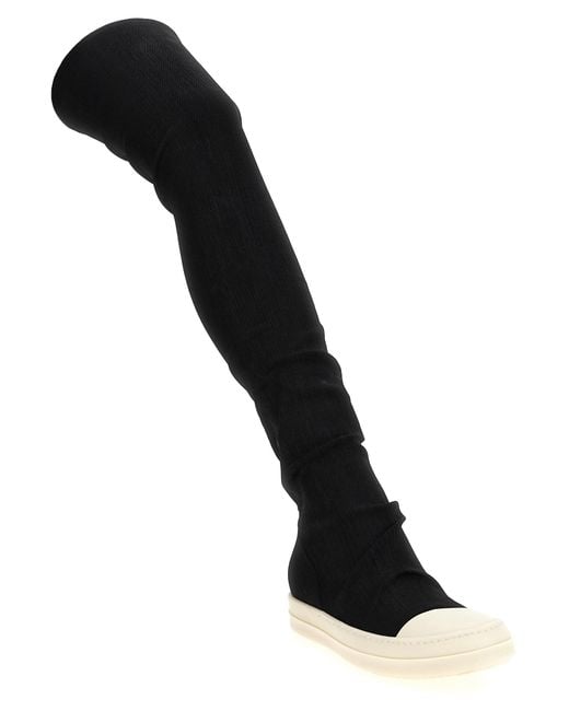 Rick Owens Black 'High Sock Sneaks' Denim Boots
