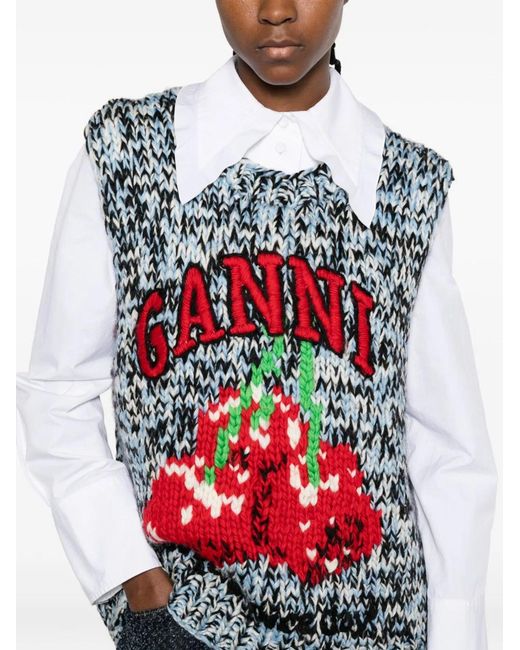 Ganni Red Vest With Graphic Print