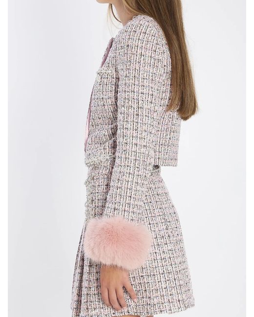 Self-Portrait Gray Boucle Fur Cuff Jacket