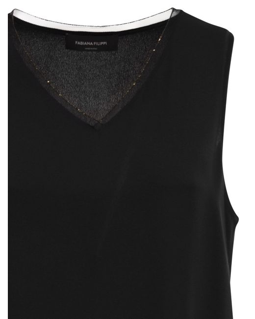 Fabiana Filippi Black Silk-Blend Sleeveless V-Neck Top