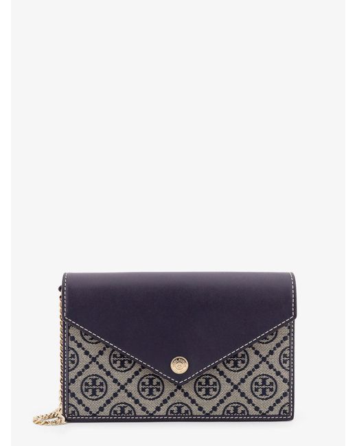 Tory Burch Blue Borsa T-Monogram Envelope Chain Wallet