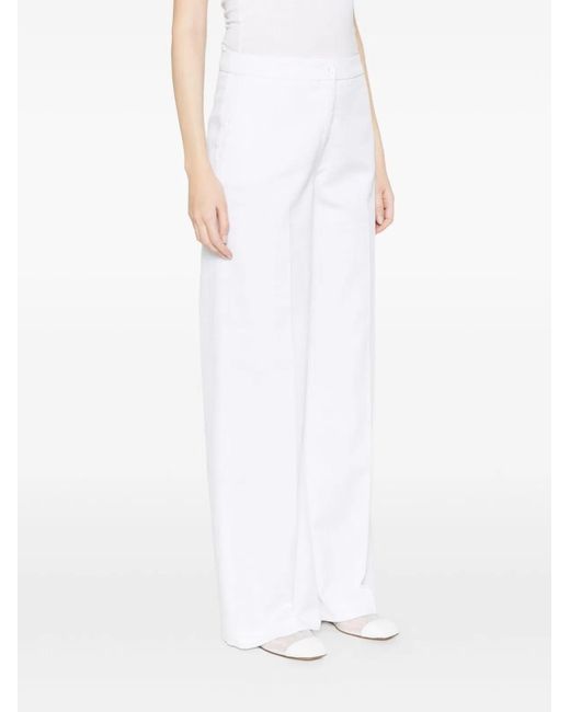 Via Masini 80 White Cotton Wide-Leg Trousers