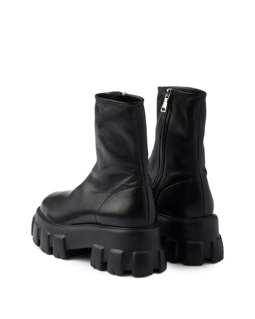 Prada Black Nappa Leather Monolith Ankle Boots