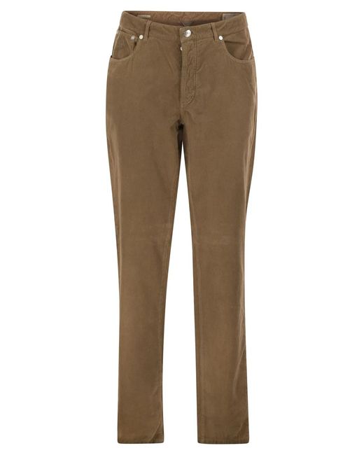 Brunello Cucinelli Natural Five-Pocket Cotton Corduroy Trousers for men