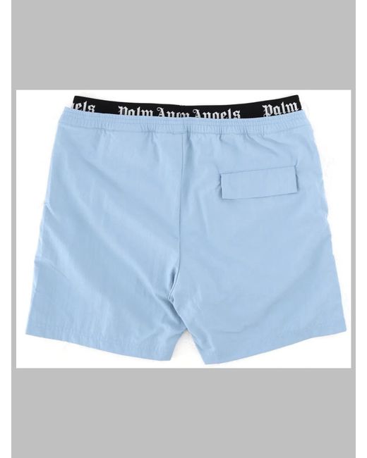 Palm Angels Blue Elastic Band Logo Short Beachwear Boy