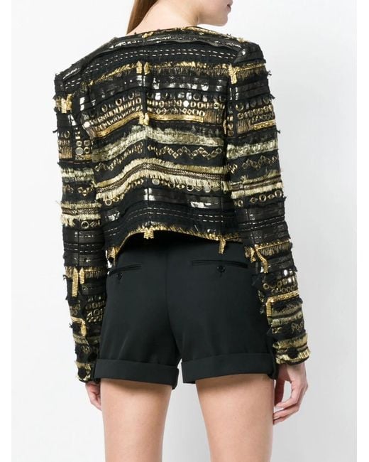 Saint Laurent Black Acetate Viscose Embroidered Jacket Outerwear