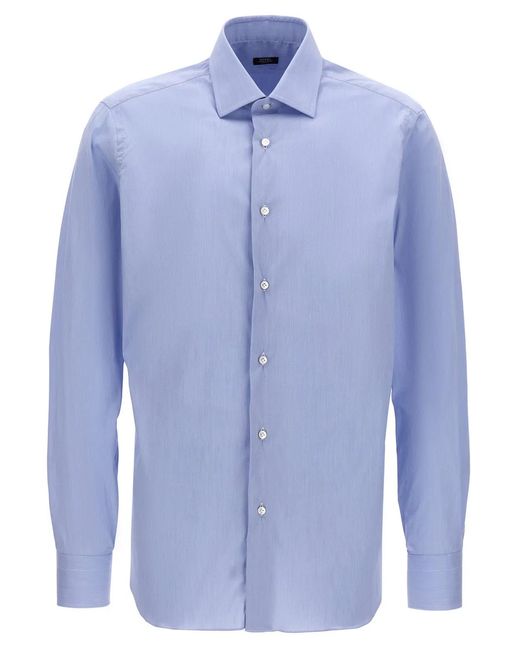 Barba Napoli Blue Poplin Shirt for men