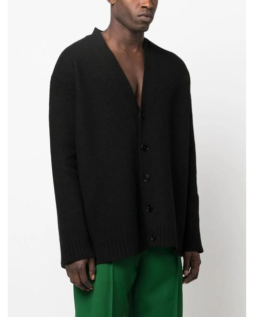 Jil Sander Black Oversized Boxy Wool Cotton Cardigan for men
