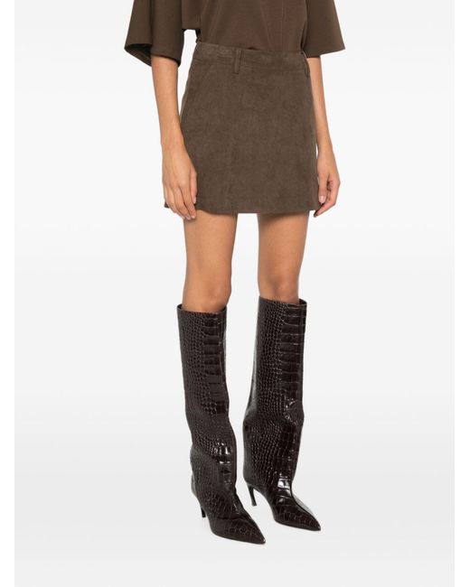 DUNST Brown Suede Effect Mini Skirt