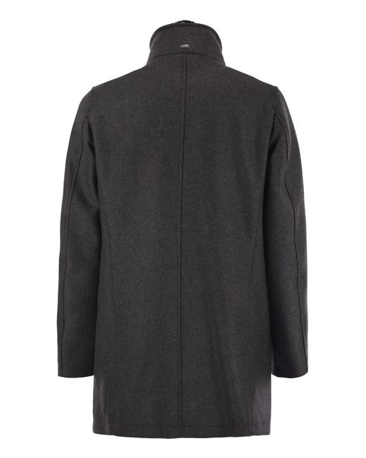 Herno Black Wool Coat With Detachable Collar for men