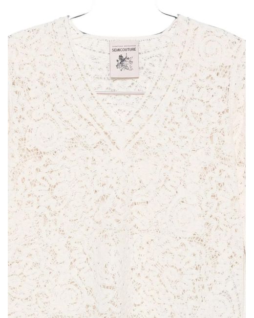 Semicouture White Calanthe V-Necked Sweater