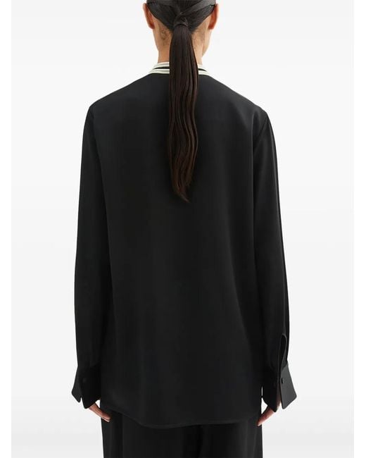 Jil Sander Black Camisa Larga Pechera Contraste Negro