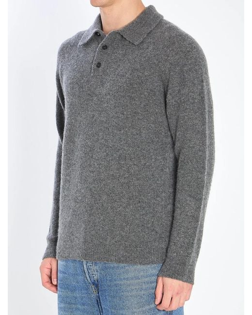 Roberto Collina Gray Cashmere Blend Polo Shirt for men