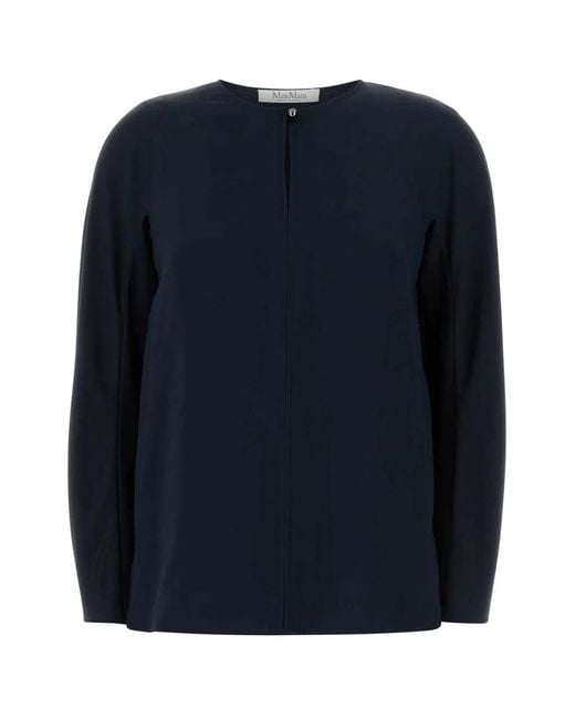 Max Mara Blue Midnight Stretch Silk Mitico Blouse