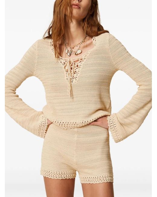 Twinset Natural Parchment Cotton Shorts