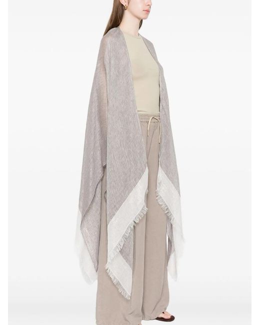 Fabiana Filippi White Fringed Linen Fabric Cloak