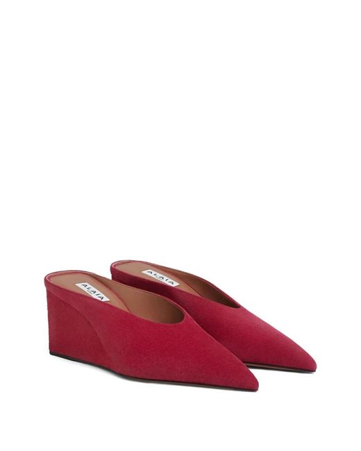 Alaïa Red Alaia Raspberry Suede Mule With Wedge