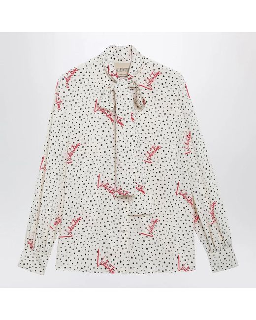 Valentino White Vanilla Silk Shirt With Logo Print
