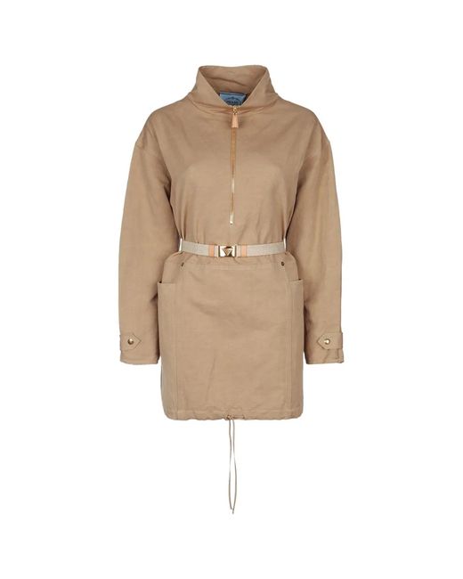 Prada Natural Half Zipped Drawstring Jacket