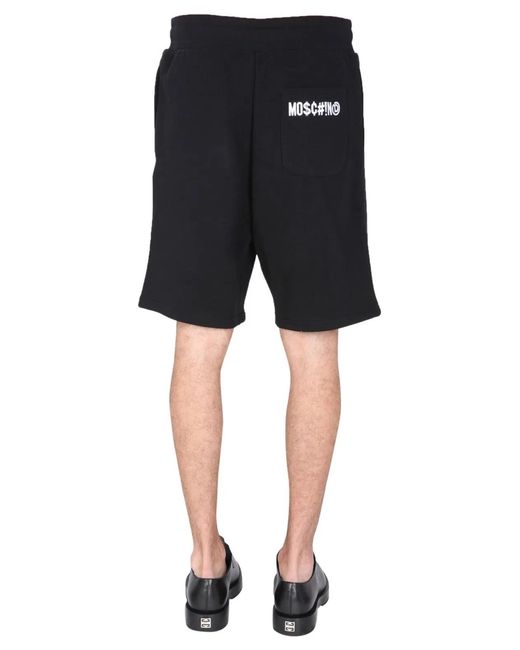 Moschino Couture Black Bermuda With Logo Embroidered for men