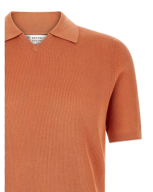 Brunello Cucinelli Orange English Coast Polo Shirt for men