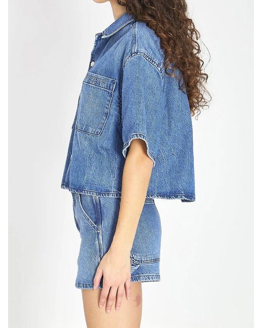 Alexander Wang Blue Cropped Denim Shirt