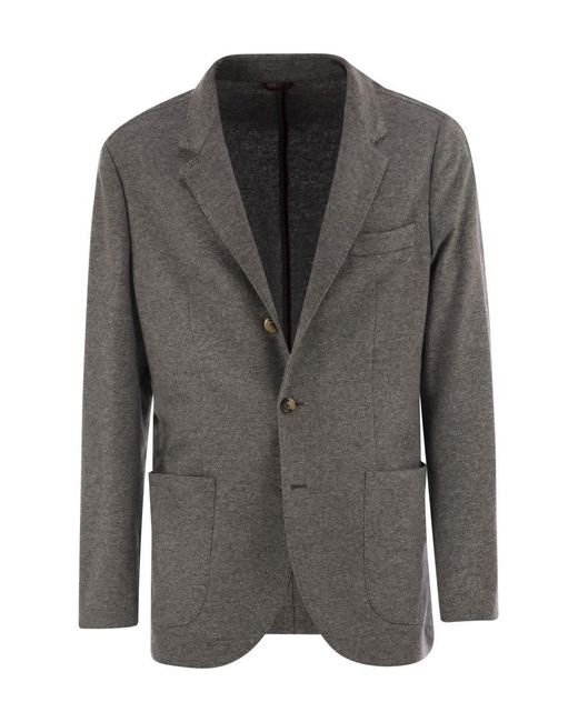 Brunello Cucinelli Black Cashmere Jersey Blazer With Patch Pockets for men