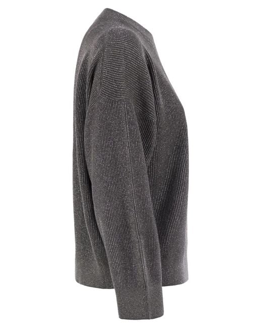 Brunello Cucinelli Gray Cotton And Viscose Rib Sweater