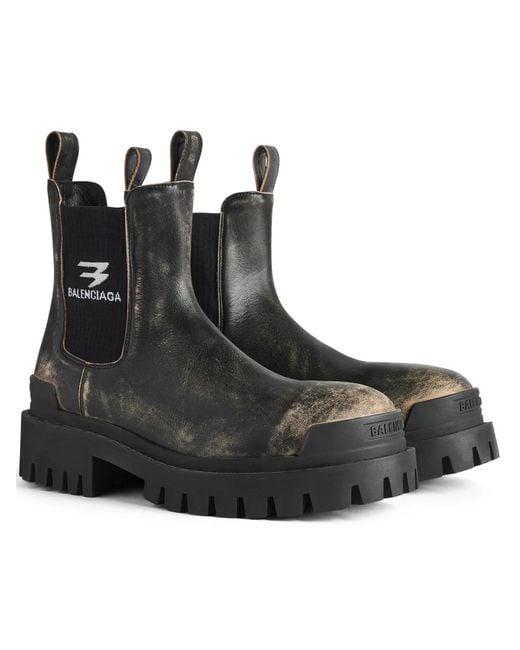 Balenciaga Black Strike Chelsea Calfskin Boots for men