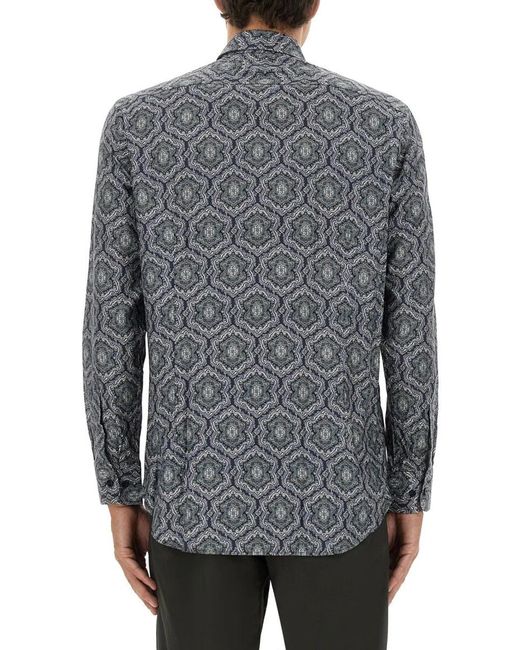 Etro Gray Multicolour Cotton Shirts for men