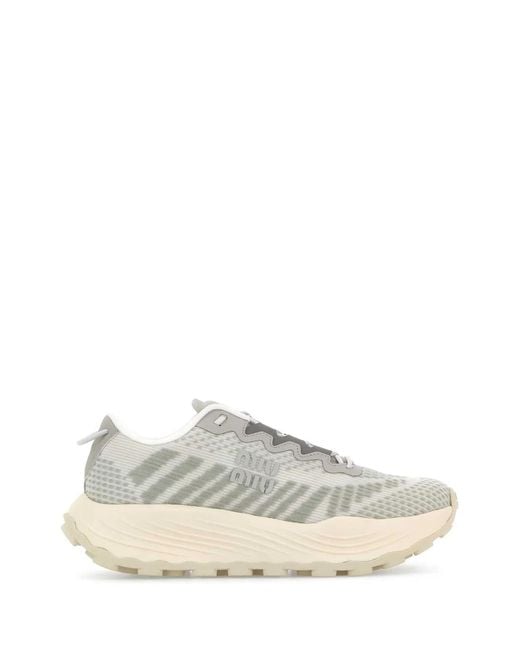 Miu Miu White Two-Tone Fabric Sneakers
