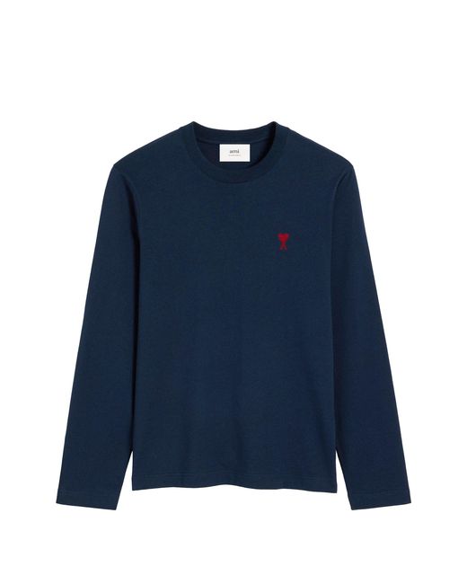 AMI Blue Cotton Long Sleeve T-Shirt for men