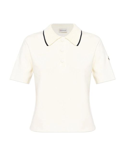 Moncler Natural Contrast Stripe Polo Shirt