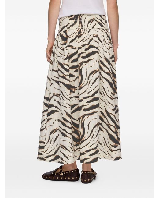 Ganni White Zebra-Print Gathered Maxi Skirt