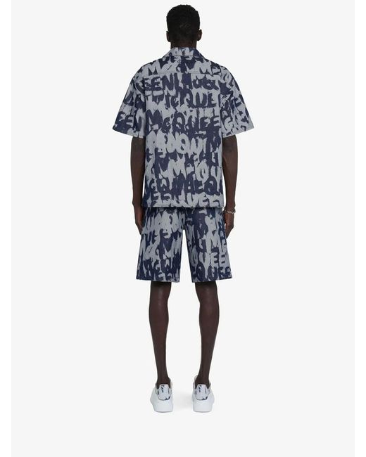 McQueen Blue Denim Shorts Graffiti for men