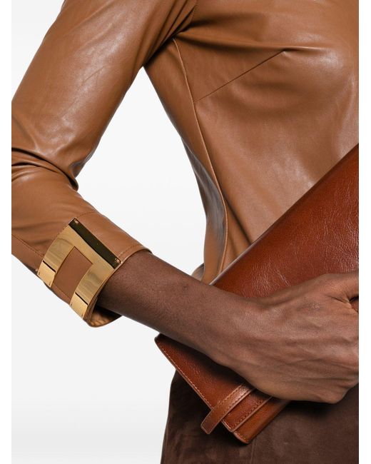 Elisabetta Franchi Brown Faux Leather Shirt