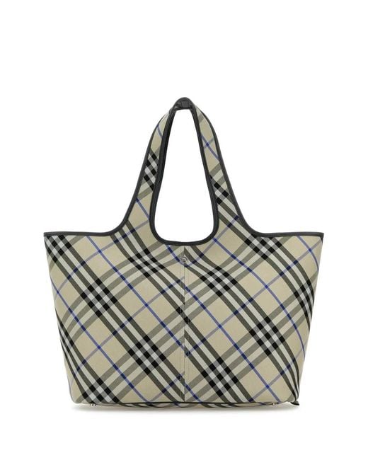 Burberry Gray Embroidered Canvas Shopping Bag