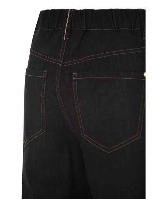 Brunello Cucinelli Black Wide-Leg Cotton Denim Jeans